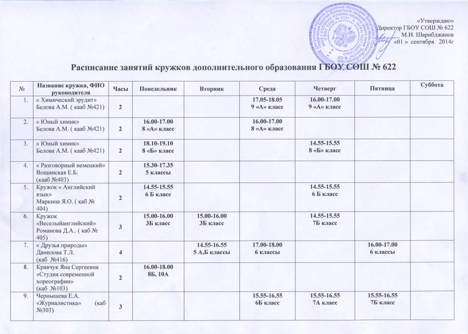 График работы кружка образец